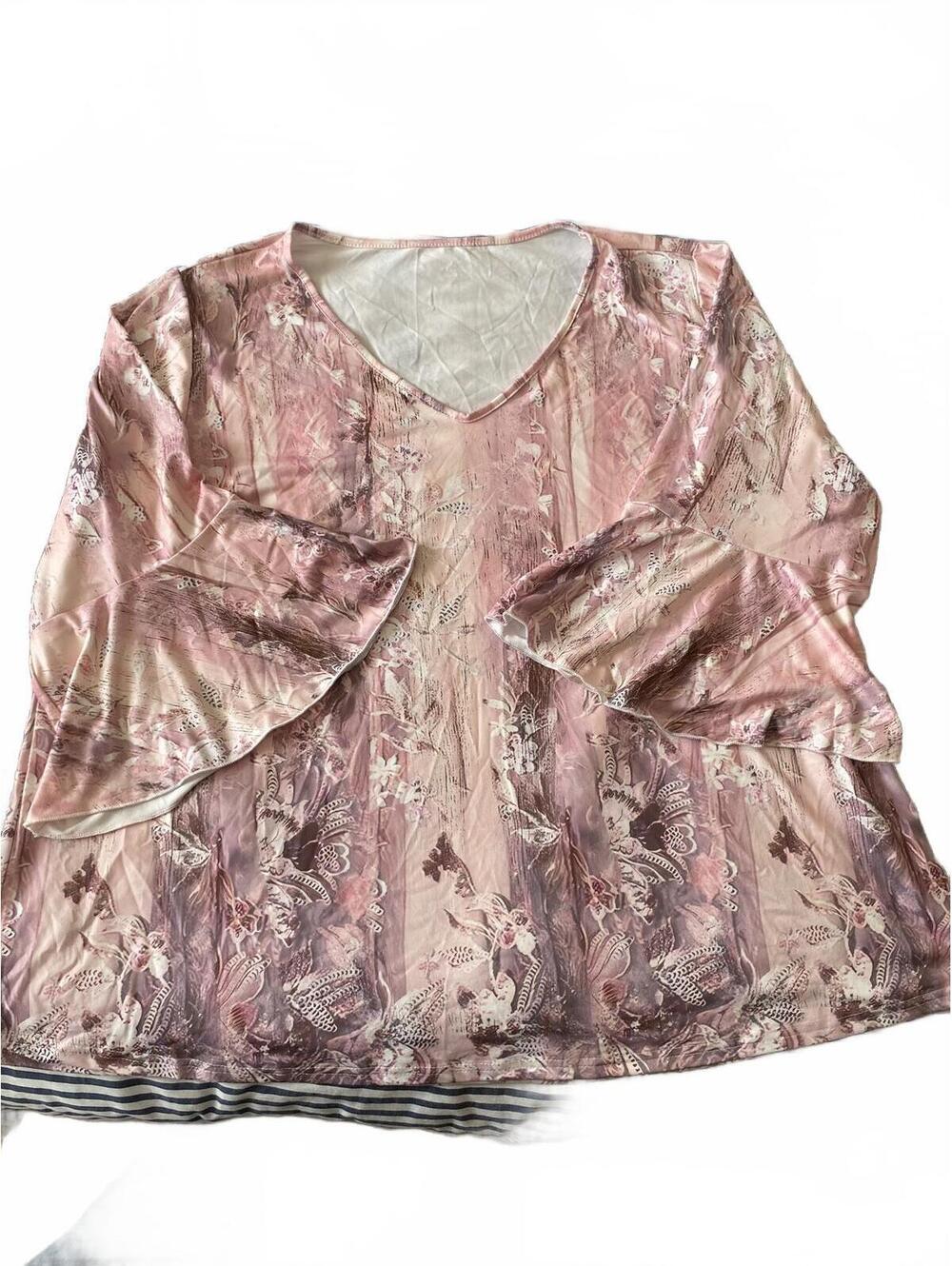 Plus Size Elegant Loose Fitting Blouse V Neck Dusty Pink - 5XL